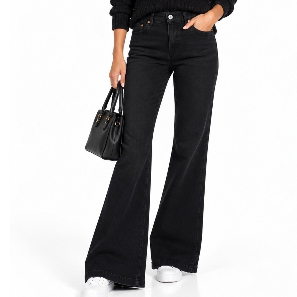 RE/DONE 70s Ultra High Rise Stove Pipe Black Flare Jeans Size 23 (Waist 29)NWT